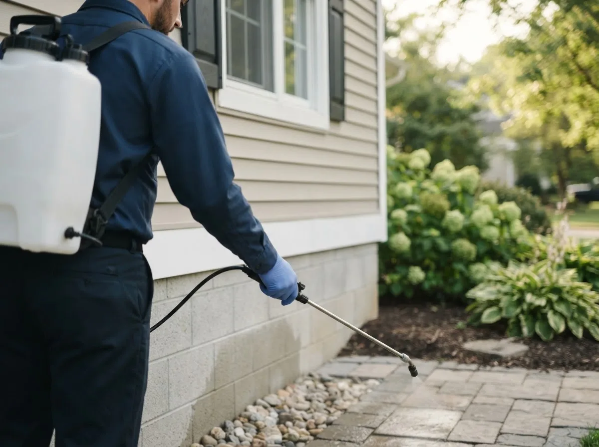Pest control technician inspecting a home in Jamestown, VA